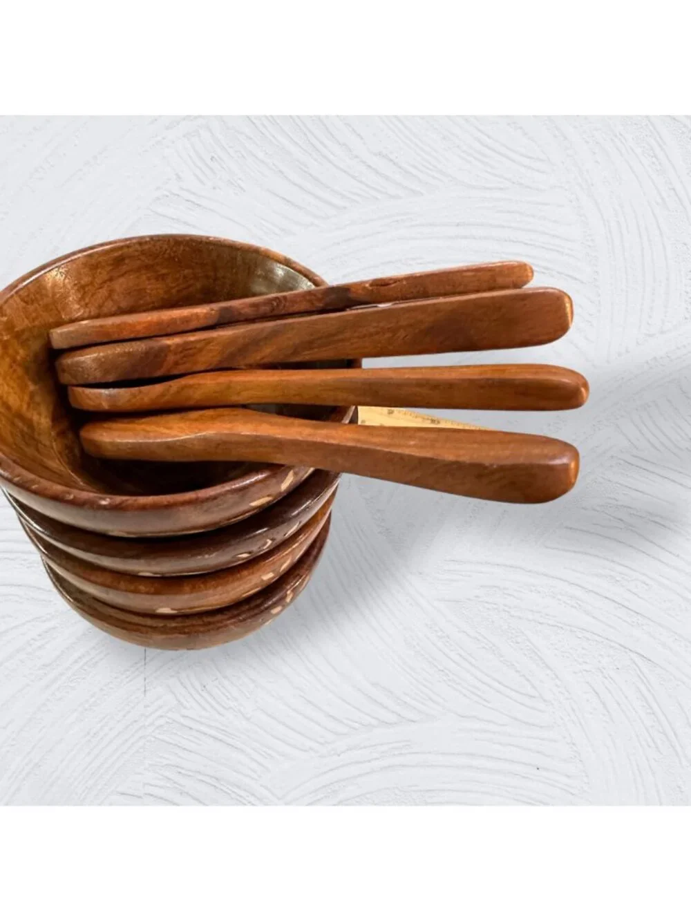 Sheesham Hand-Crafted Wooden Bowls With Matching Spoons - Set Of 4 With Floral I